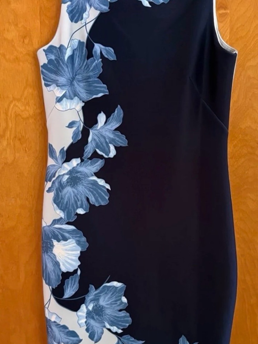 Donna Karan Navy & Light Blue Floral Midi Sheath Dress - Picture 3 of 5